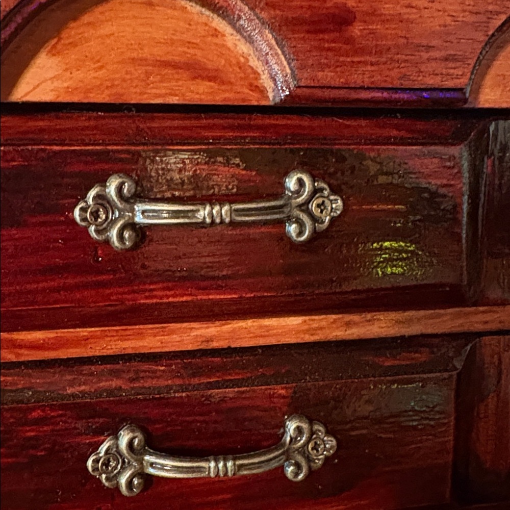 Handmade Vintage Wooden Jewelry Box Treasure Chest Stash Spot Lift Top/2 Drawer - Picture 12 of 17